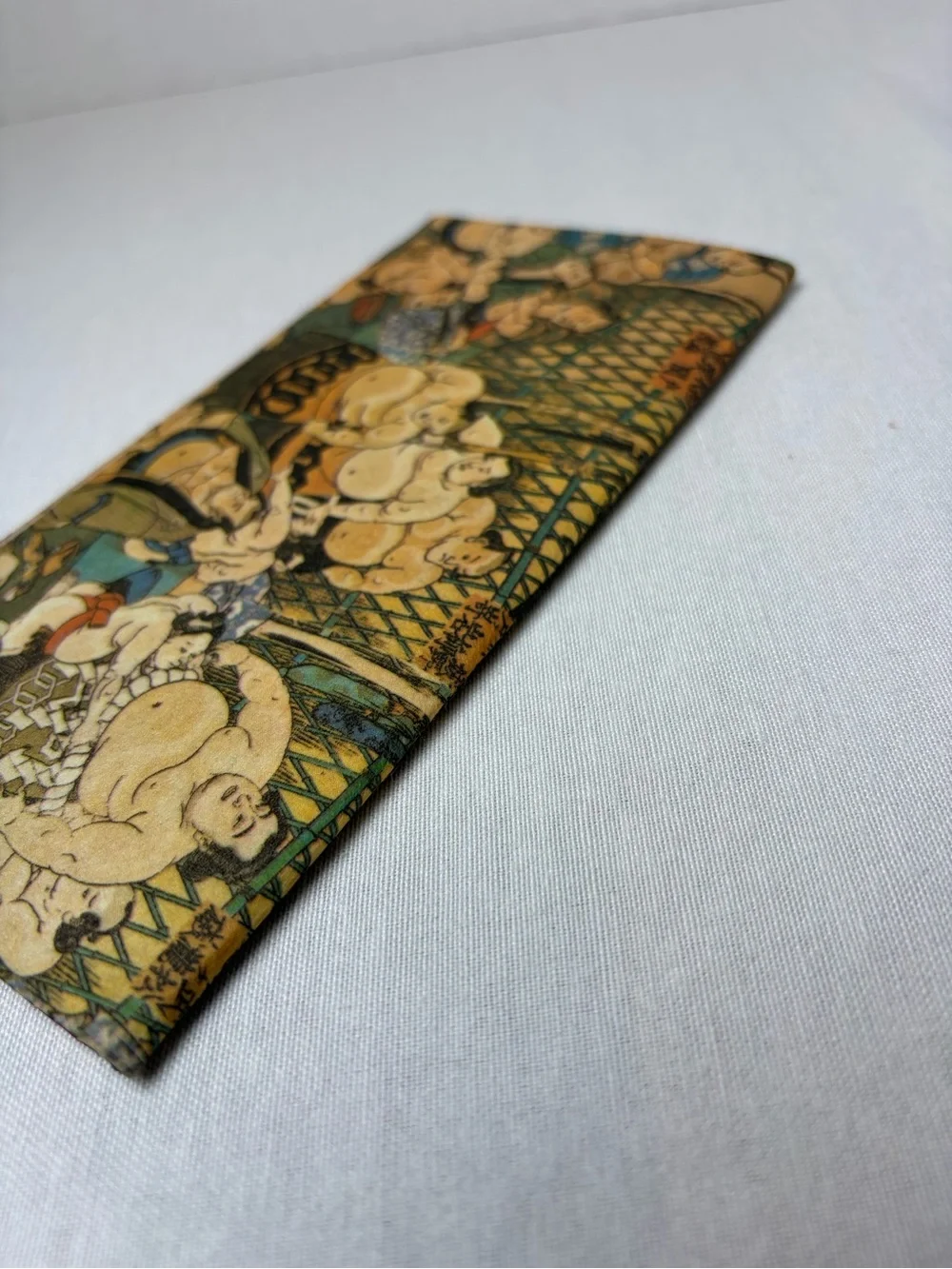 Handmade Japanese Sumo Wrestler Ukiyo-e Checkbook Cover Wallet Fabric Art